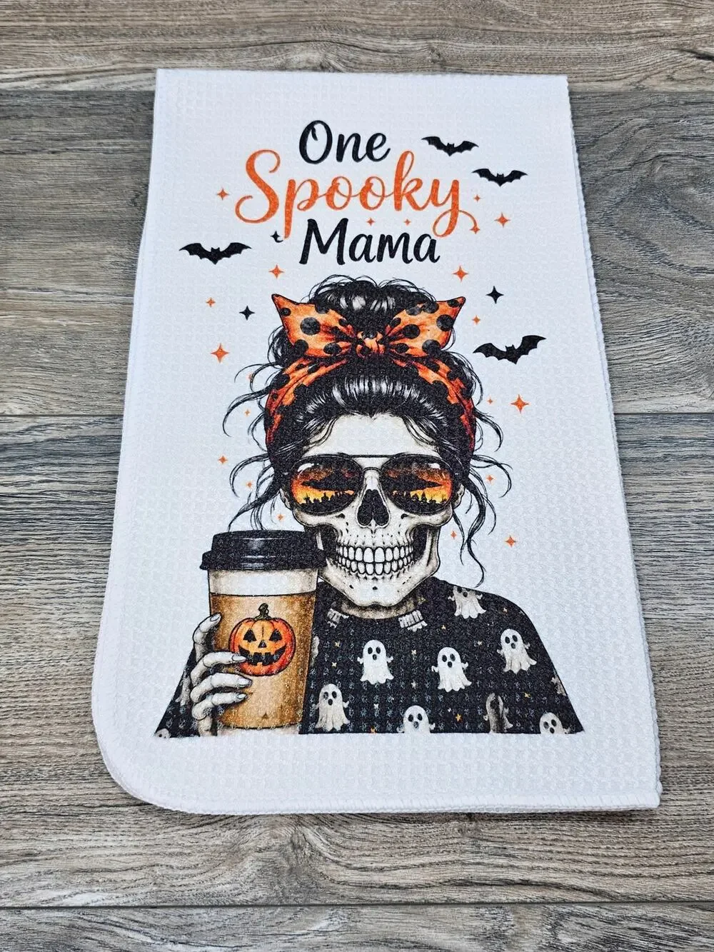One Spooky Mama Halloween Kitchen Towel Skeleton Coffee Fall Decor